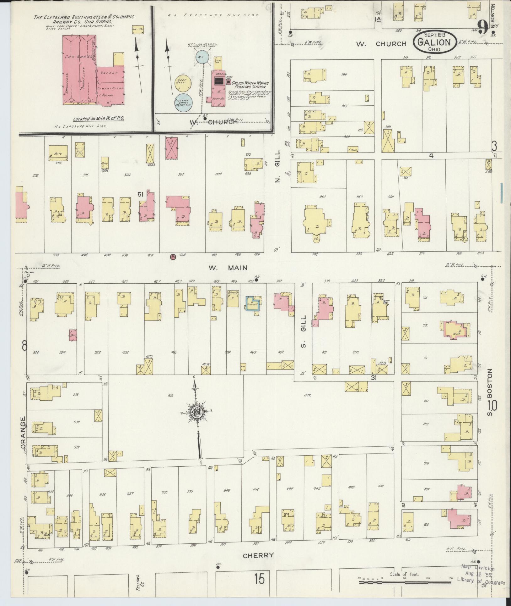 Sanborn Fire Insurance Map from Galion, Crawford County, Ohio (1913), Sheet #0009 - Historic Sanborn Fire Insurance Map Print, vintage old map wall art, antique decor, genealogy gift, Ohio Ohio map