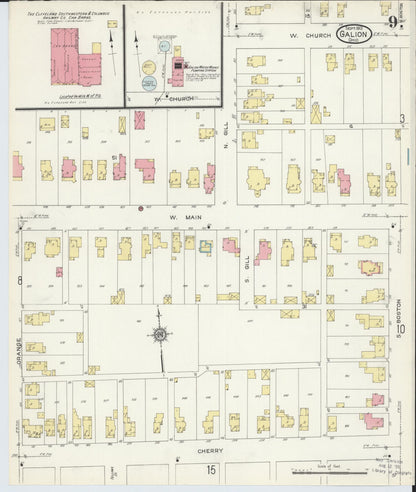 Sanborn Fire Insurance Map from Galion, Crawford County, Ohio (1913), Sheet #0009 - Historic Sanborn Fire Insurance Map Print, vintage old map wall art, antique decor, genealogy gift, Ohio Ohio map