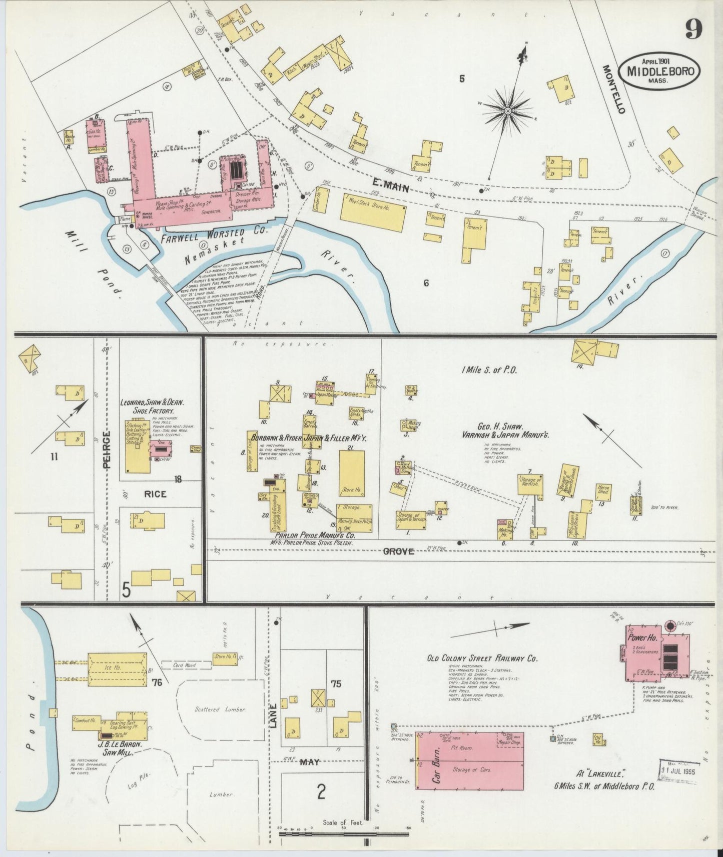 Sanborn Fire Insurance Map from Middleboro, Plymouth County, Massachusetts (1901), Sheet #0009 - Complete Map Set gallery image, historic Sanborn map, vintage wall art, Massachusetts Massachusetts