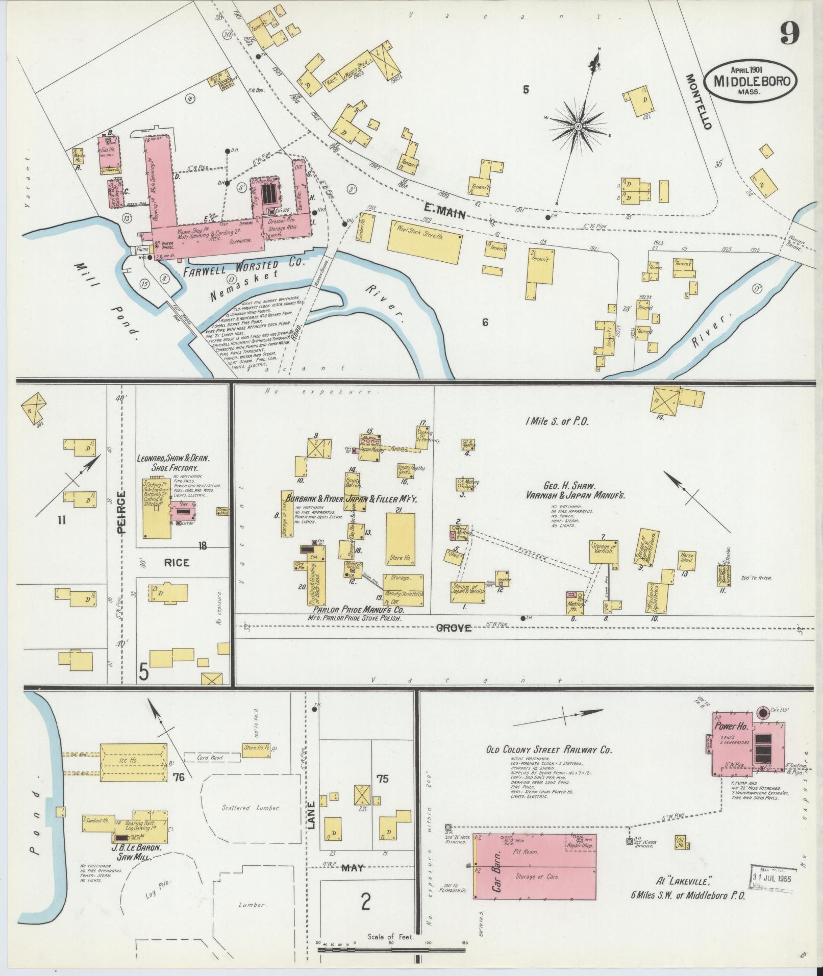 Sanborn Fire Insurance Map from Middleboro, Plymouth County, Massachusetts (1901), Sheet #0009 - Complete Map Set gallery image, historic Sanborn map, vintage wall art, Massachusetts Massachusetts