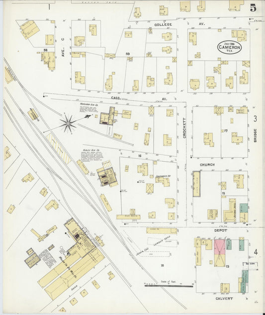 Sanborn Fire Insurance Map from Cameron, Milam County, Texas (1906), Sheet #0005 - Historic Sanborn Fire Insurance Map Print, vintage old map wall art, antique decor, genealogy gift, Texas Texas map