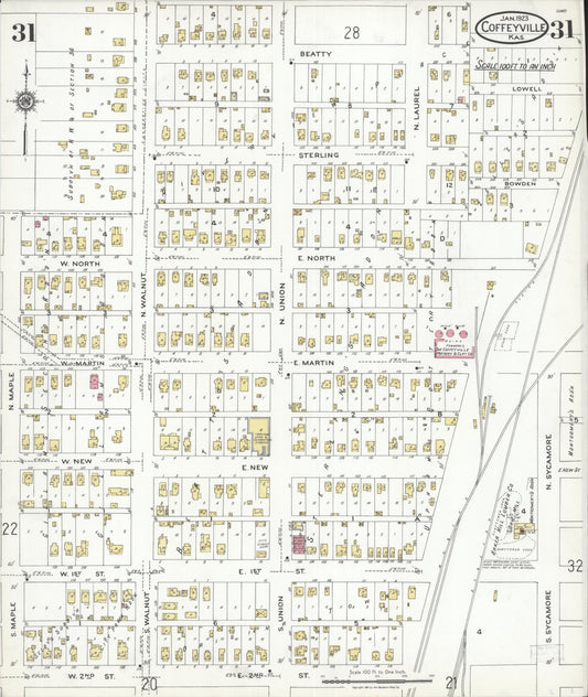 Sanborn Fire Insurance Map from Coffeyville, Montgomery County, Kansas (1923), Sheet #0031 - Historic Sanborn Fire Insurance Map Print, vintage old map wall art, antique decor, genealogy gift, Kansas Kansas map