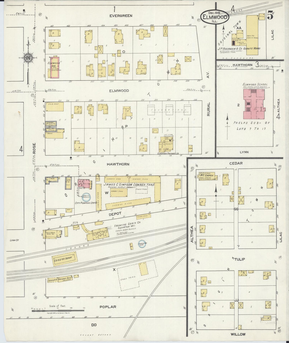 Sanborn Fire Insurance Map from Elmwood, Peoria County, Illinois (1918), Sheet #0005 - Complete Map Set gallery image, historic Sanborn map, vintage wall art, Illinois Illinois