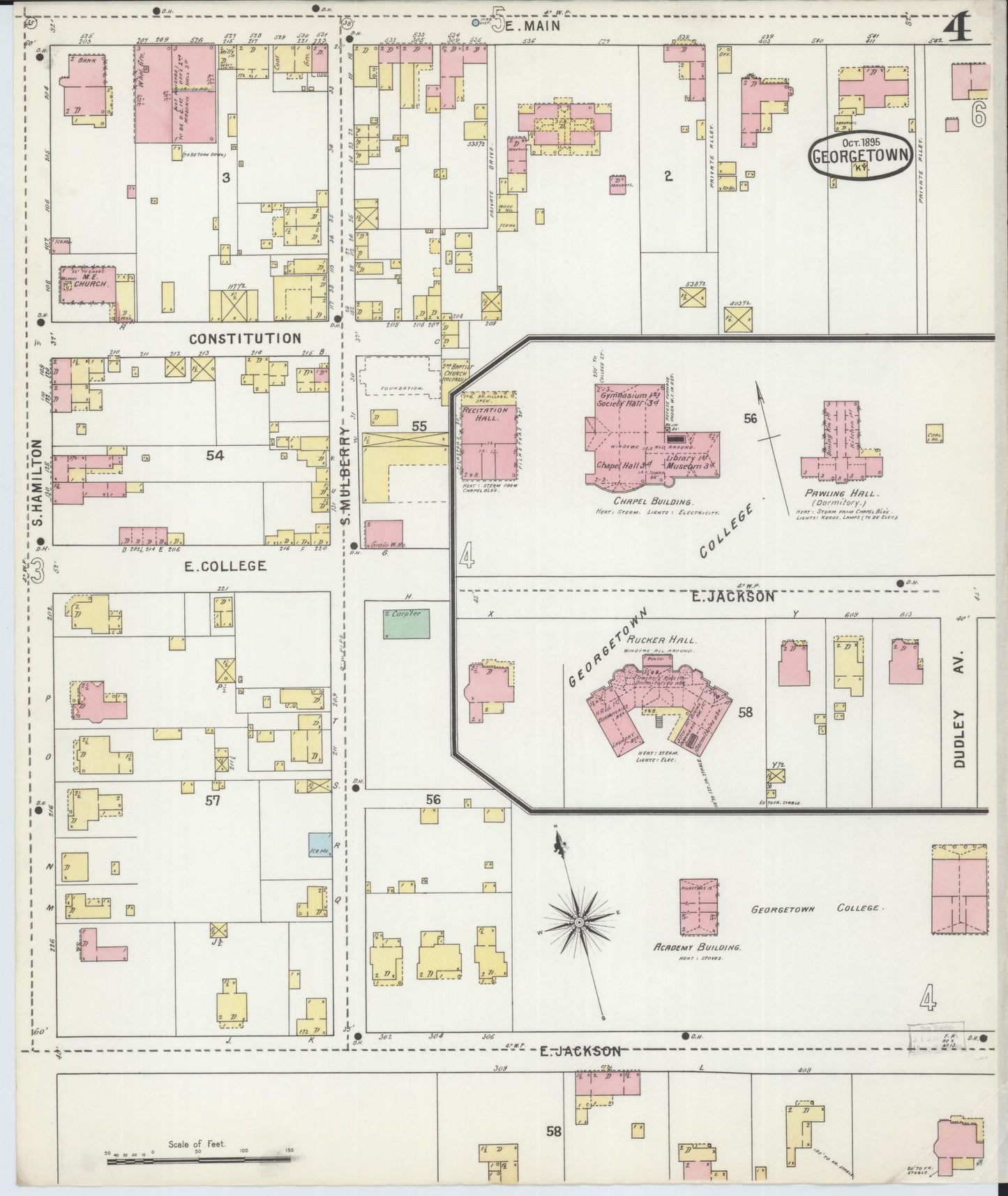 Sanborn Fire Insurance Map from Georgetown, Scott County, Kentucky (1895), Sheet #0004 - Historic Sanborn Fire Insurance Map Print, vintage old map wall art, antique decor, genealogy gift, Kentucky Kentucky map