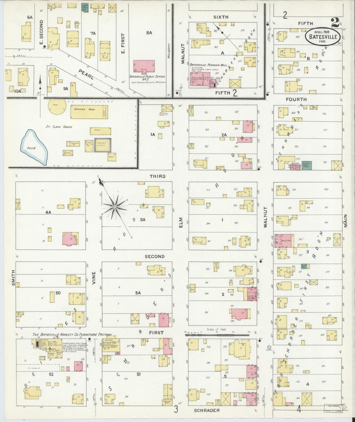 Sanborn Fire Insurance Map from Batesville, Ripley County, Indiana (1909), Sheet #0002 - Historic Sanborn Fire Insurance Map Print, vintage old map wall art, antique decor, genealogy gift, Indiana Indiana map