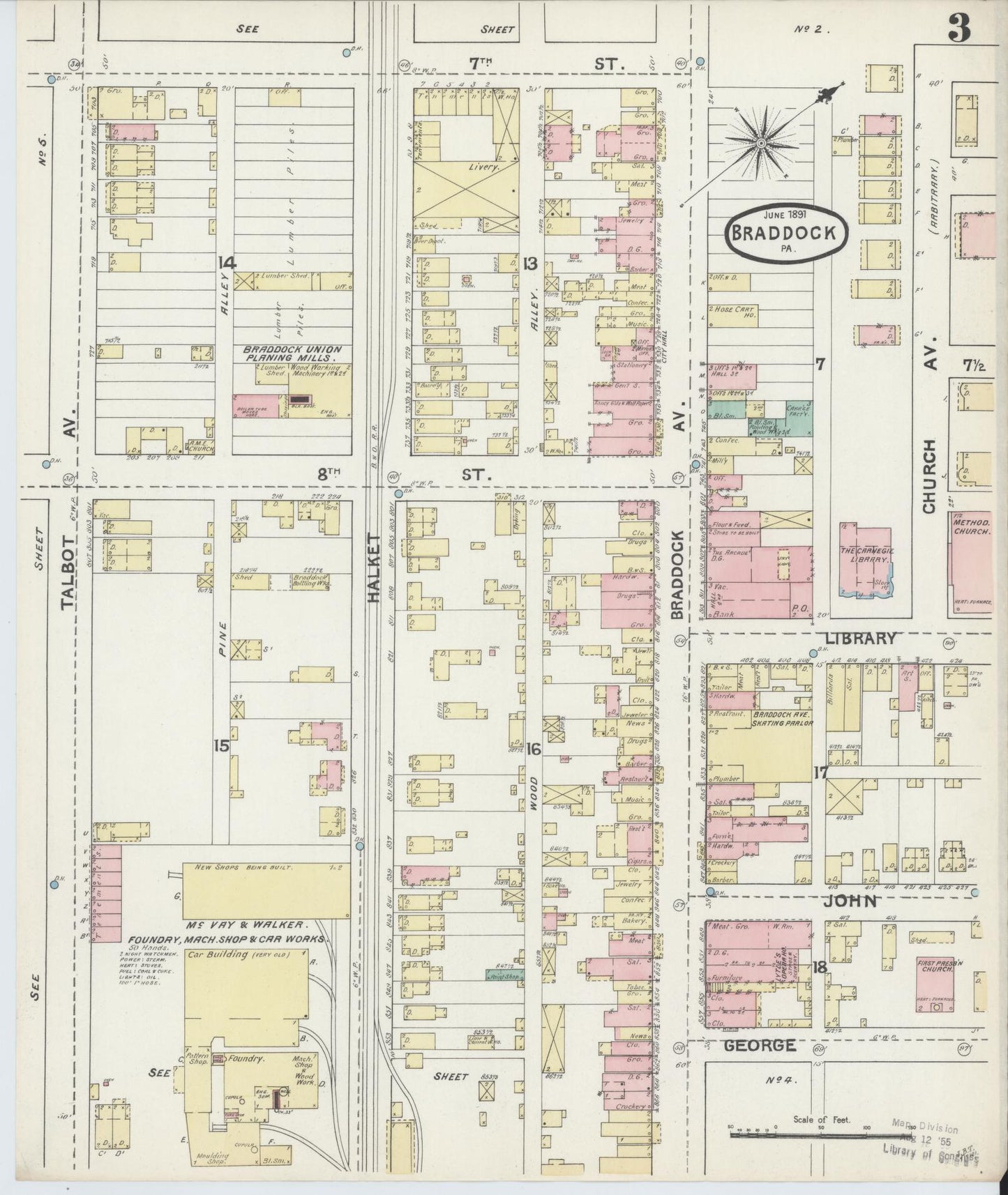 Sanborn Fire Insurance Map from Braddock, Allegheny County, Pennsylvania (1891), Sheet #0003 - Complete Map Set gallery image, historic Sanborn map, vintage wall art, Pennsylvania Pennsylvania