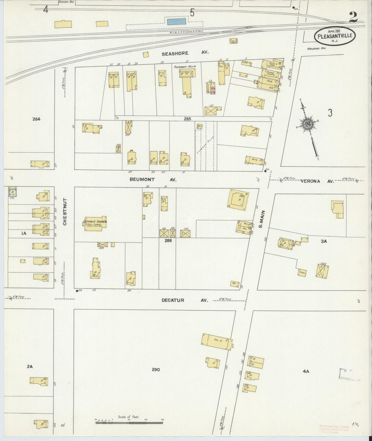 Sanborn Fire Insurance Map from Pleasantville, Atlantic County, New Jersey (1911), Sheet #0002 - Historic Sanborn Fire Insurance Map Print, vintage old map wall art, antique decor, genealogy gift, New Jersey New Jersey map