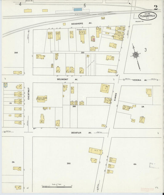 Sanborn Fire Insurance Map from Pleasantville, Atlantic County, New Jersey (1911), Sheet #0002 - Historic Sanborn Fire Insurance Map Print, vintage old map wall art, antique decor, genealogy gift, New Jersey New Jersey map