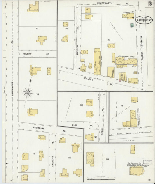 Sanborn Fire Insurance Map from Larchmont, Westchester County, New York (1898), Sheet #0005 - Historic Sanborn Fire Insurance Map Print, vintage old map wall art, antique decor, genealogy gift, New York New York map