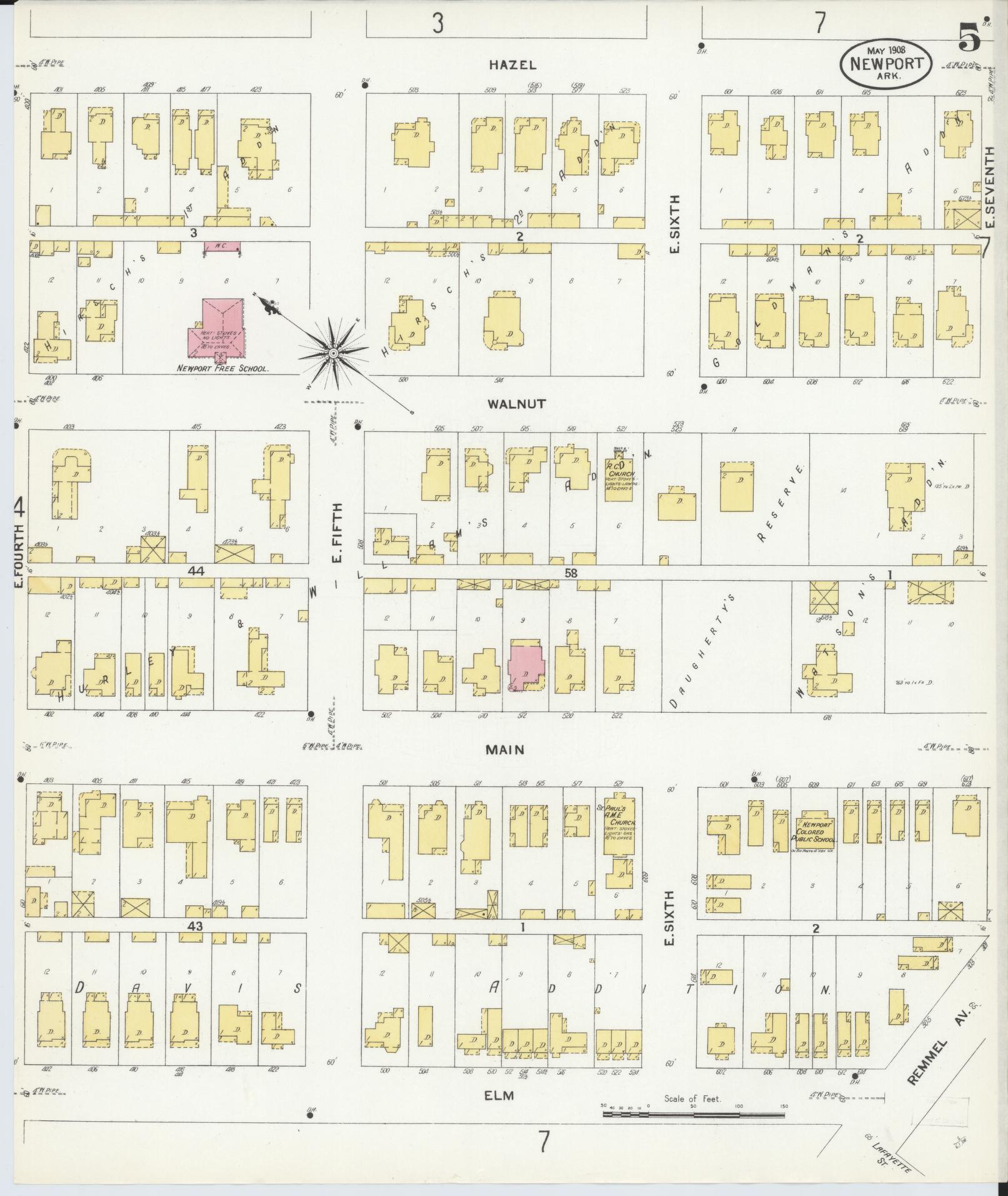 Sanborn Fire Insurance Map from Newport, Jackson County, Arkansas (1908), Sheet #0005 - Historic Sanborn Fire Insurance Map Print, vintage old map wall art, antique decor, genealogy gift, Arkansas Arkansas map