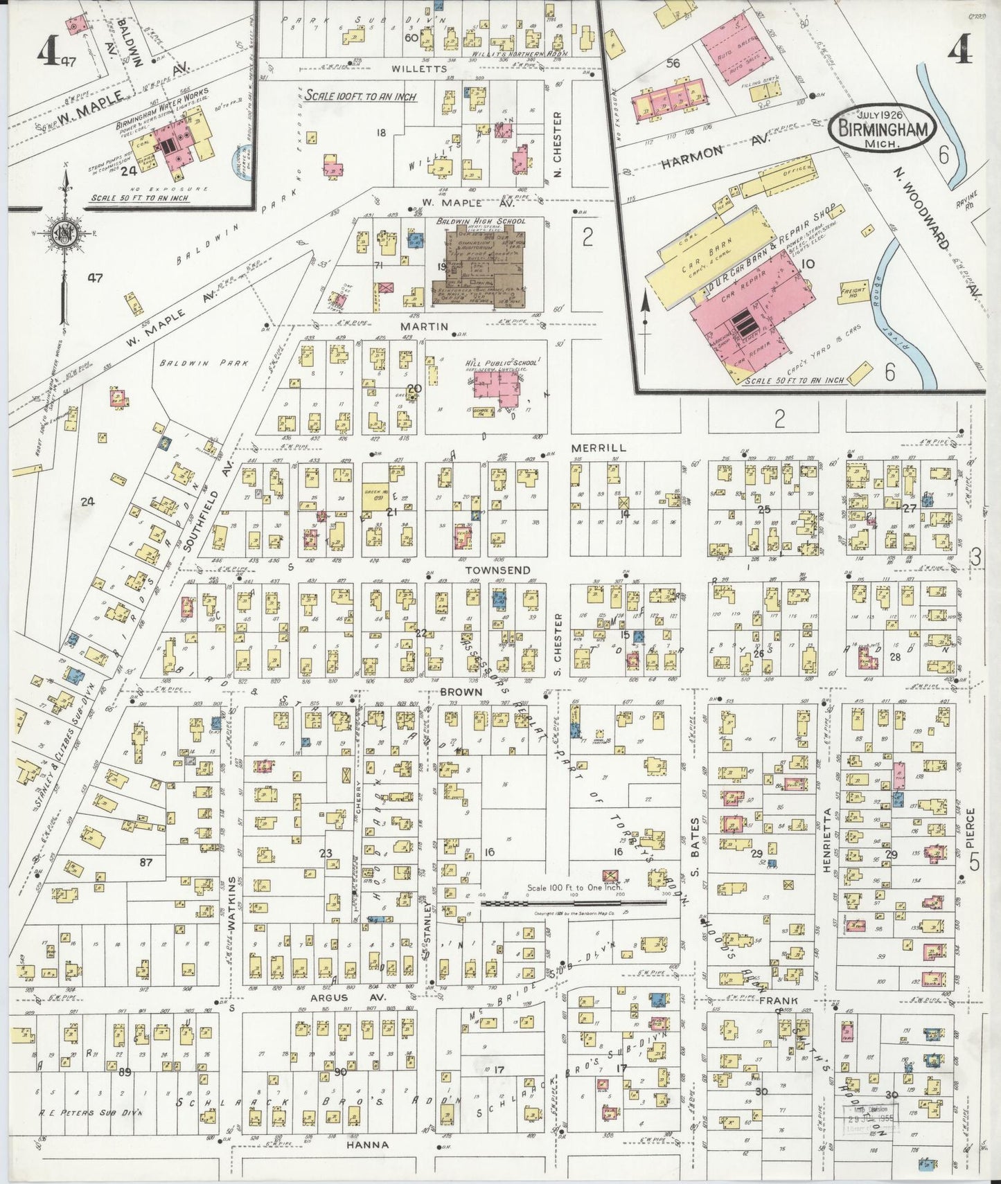 Sanborn Fire Insurance Map from Birmingham, Oakland County, Michigan (1926), Sheet #0004 - Complete Map Set gallery image, historic Sanborn map, vintage wall art, Michigan Michigan