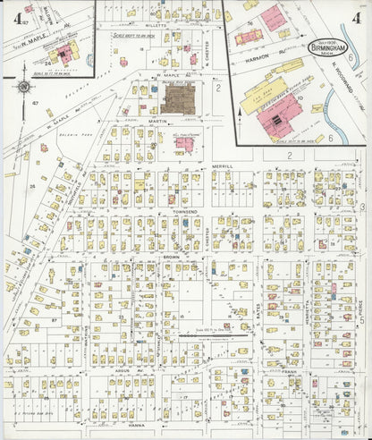 Sanborn Fire Insurance Map from Birmingham, Oakland County, Michigan (1926), Sheet #0004 - Complete Map Set gallery image, historic Sanborn map, vintage wall art, Michigan Michigan