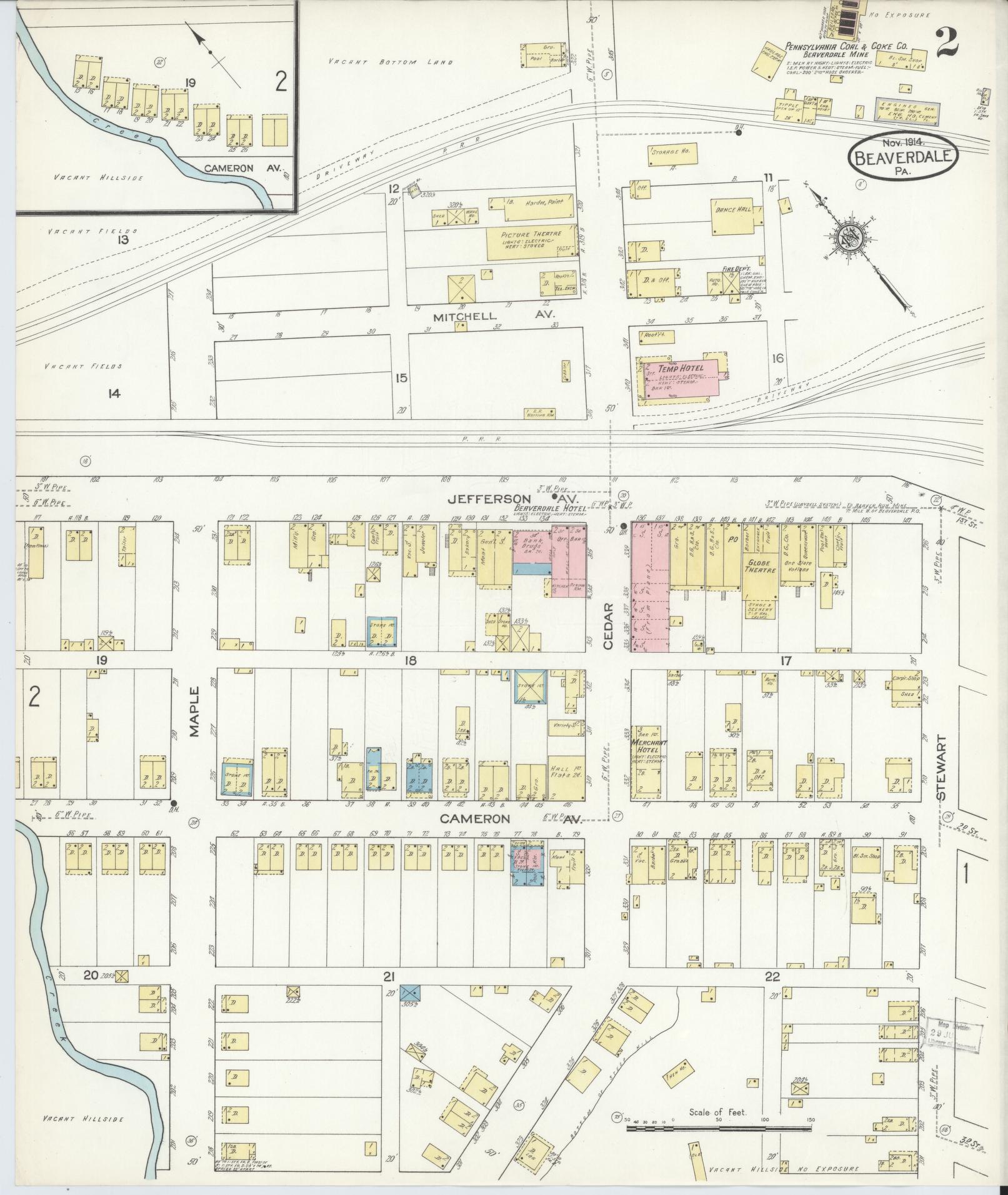 Sanborn Fire Insurance Map from Beaverdale, Cambria County, Pennsylvania (1914), Sheet #0002 - Historic Sanborn Fire Insurance Map Print, vintage old map wall art, antique decor, genealogy gift, Pennsylvania Pennsylvania map