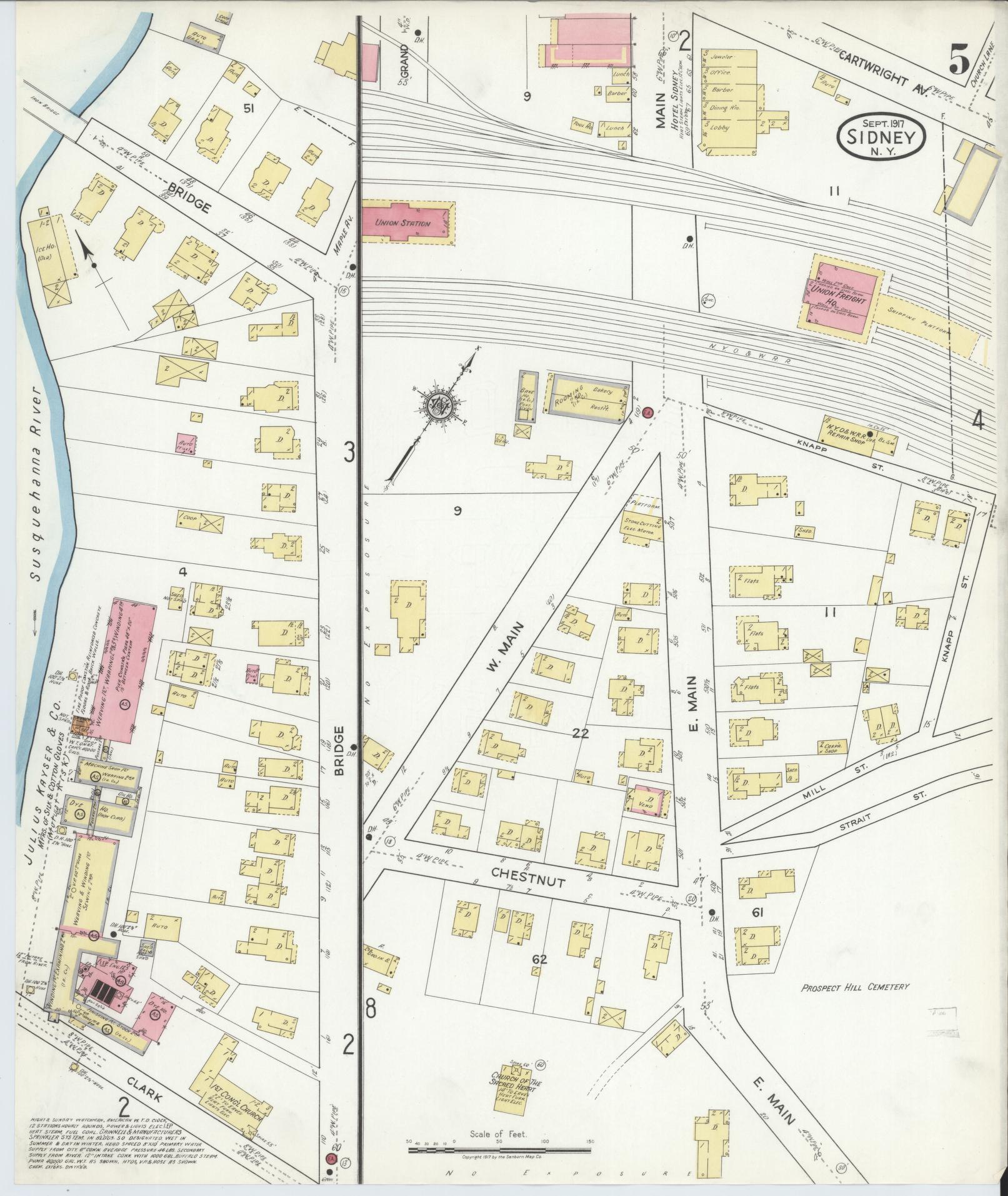 Sanborn Fire Insurance Map from Sidney, Delaware County, New York (1917), Sheet #0005 - Complete Map Set gallery image, historic Sanborn map, vintage wall art, Sidney Delaware