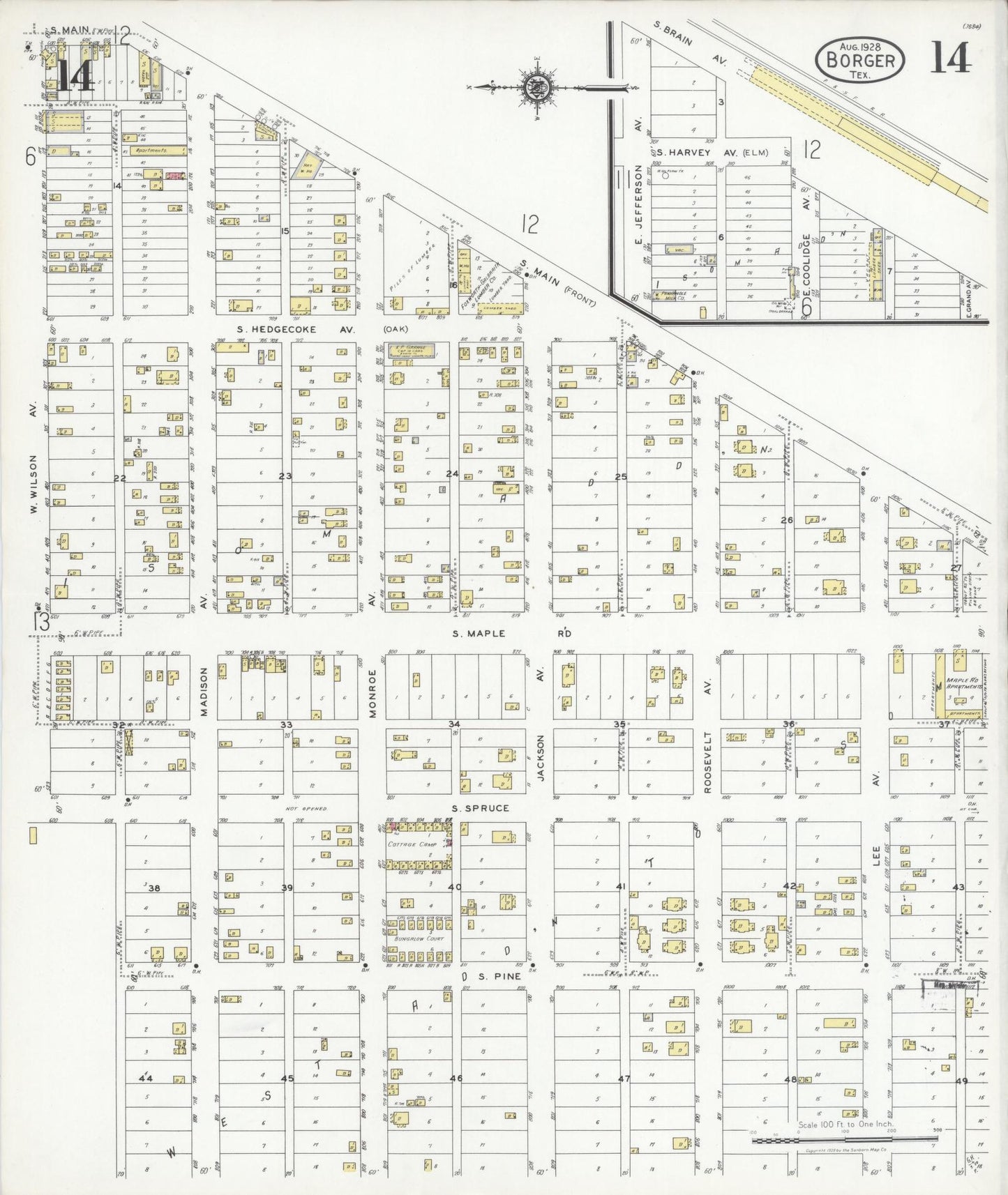 Sanborn Fire Insurance Map from Borger, Hutchinson County, Texas (1928), Sheet #0014 - Historic Sanborn Fire Insurance Map Print, vintage old map wall art, antique decor, genealogy gift, Texas Texas map