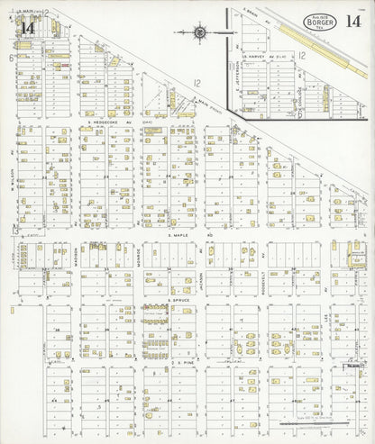 Sanborn Fire Insurance Map from Borger, Hutchinson County, Texas (1928), Sheet #0014 - Historic Sanborn Fire Insurance Map Print, vintage old map wall art, antique decor, genealogy gift, Texas Texas map