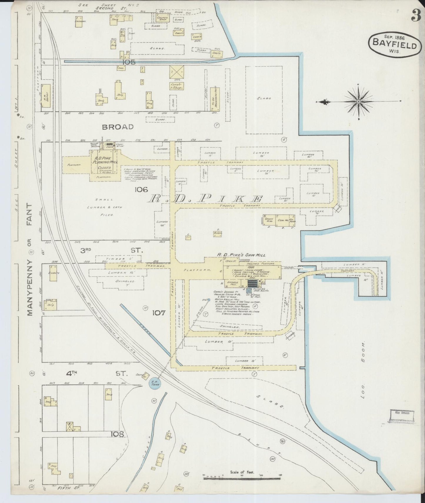 Sanborn Fire Insurance Map from Bayfield, Bayfield County, Wisconsin (1886), Sheet #0003 - Historic Sanborn Fire Insurance Map Print, vintage old map wall art, antique decor, genealogy gift, Wisconsin Wisconsin map