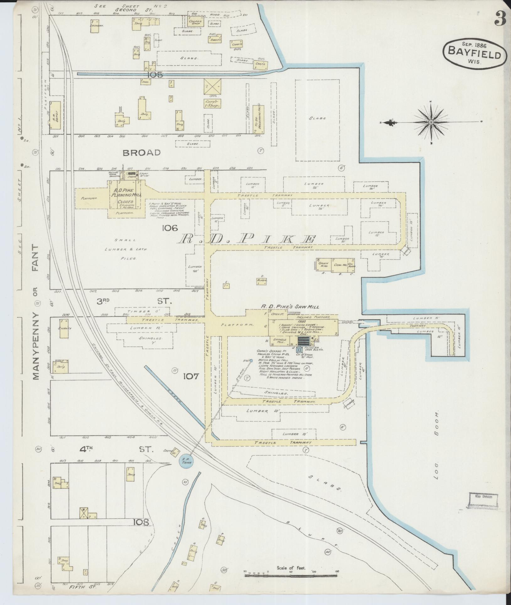 Sanborn Fire Insurance Map from Bayfield, Bayfield County, Wisconsin (1886), Sheet #0003 - Historic Sanborn Fire Insurance Map Print, vintage old map wall art, antique decor, genealogy gift, Wisconsin Wisconsin map