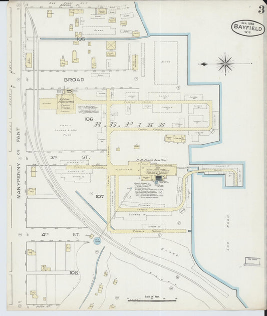 Sanborn Fire Insurance Map from Bayfield, Bayfield County, Wisconsin (1886), Sheet #0003 - Historic Sanborn Fire Insurance Map Print, vintage old map wall art, antique decor, genealogy gift, Wisconsin Wisconsin map