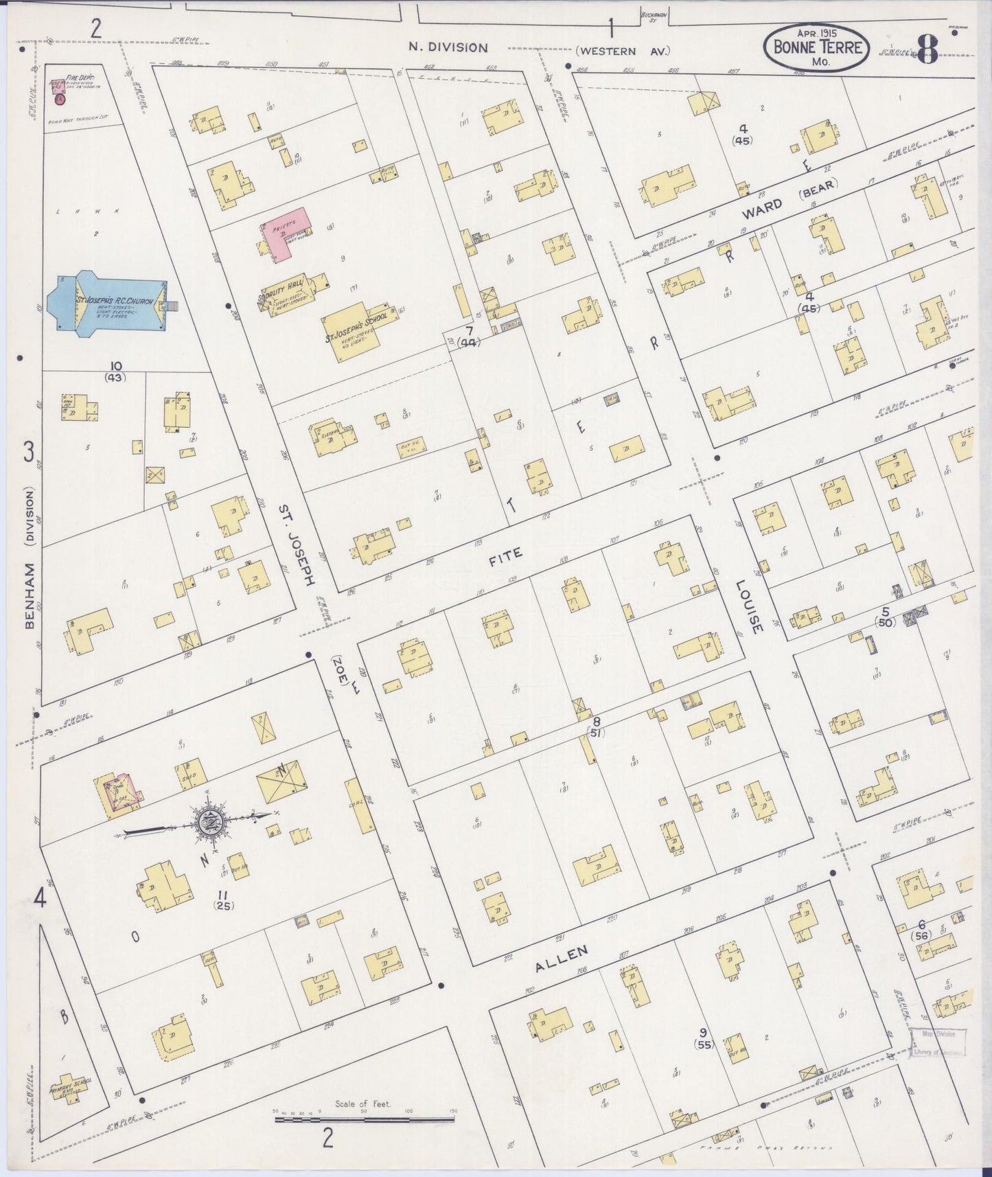 Sanborn Fire Insurance Map from Bonne Terre, Saint Francois County, Missouri (1915), Sheet #0008 - Complete Map Set gallery image, historic Sanborn map, vintage wall art, Missouri Missouri