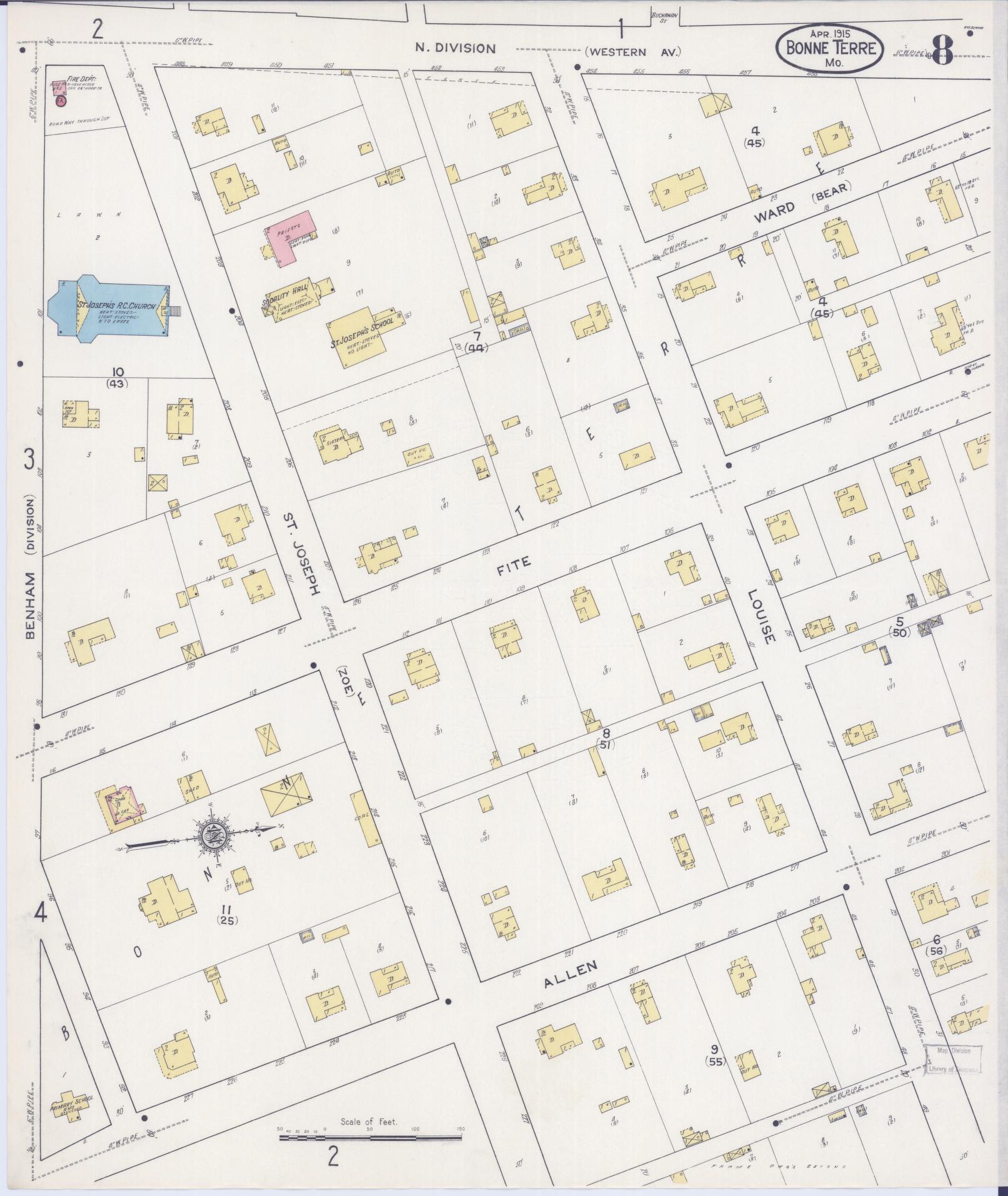 Sanborn Fire Insurance Map from Bonne Terre, Saint Francois County, Missouri (1915), Sheet #0008 - Complete Map Set gallery image, historic Sanborn map, vintage wall art, Missouri Missouri