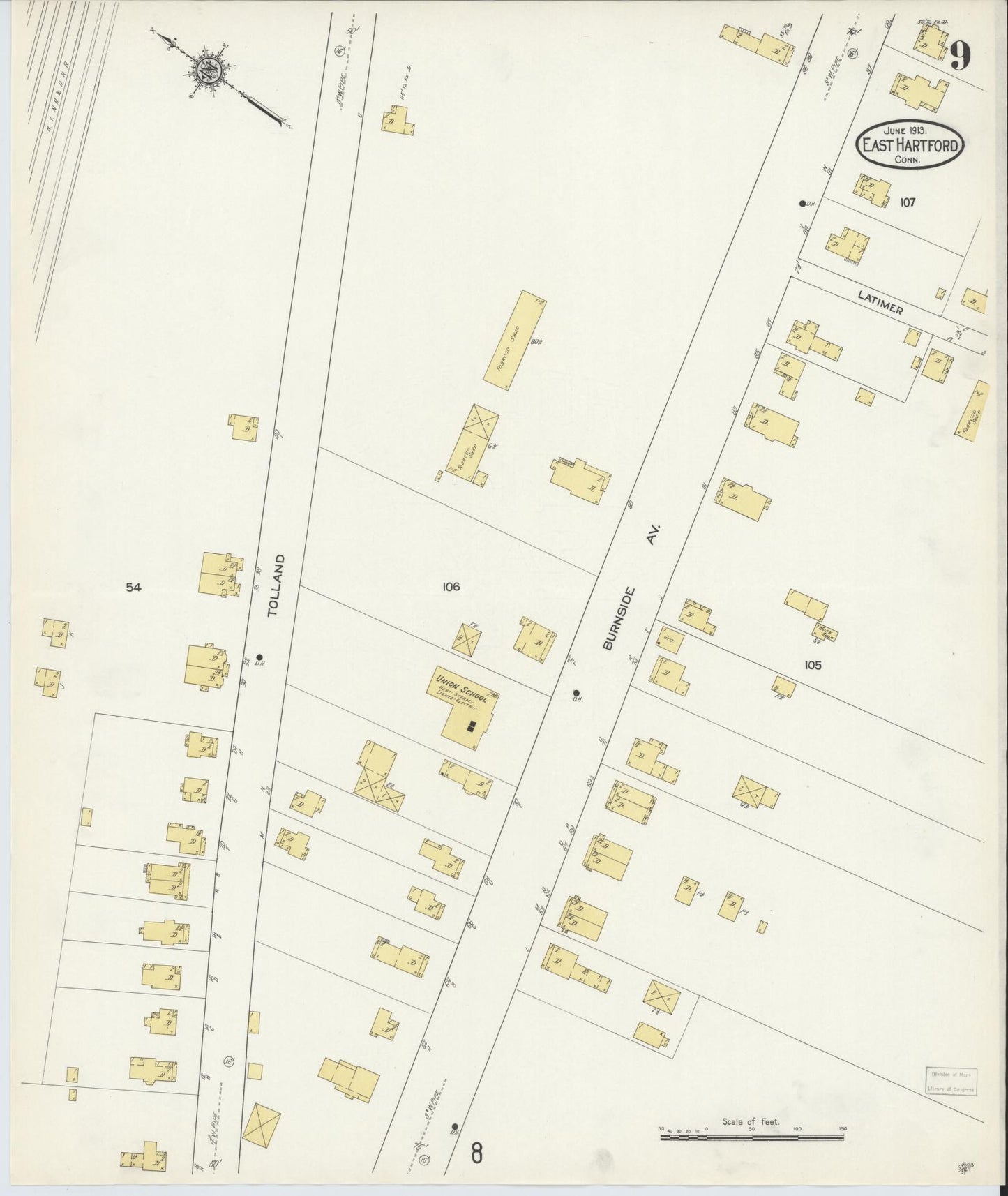 Sanborn Fire Insurance Map from East Hartford, Hartford County, Connecticut (1913), Sheet #0009 - Complete Map Set gallery image, historic Sanborn map, vintage wall art, Connecticut Connecticut