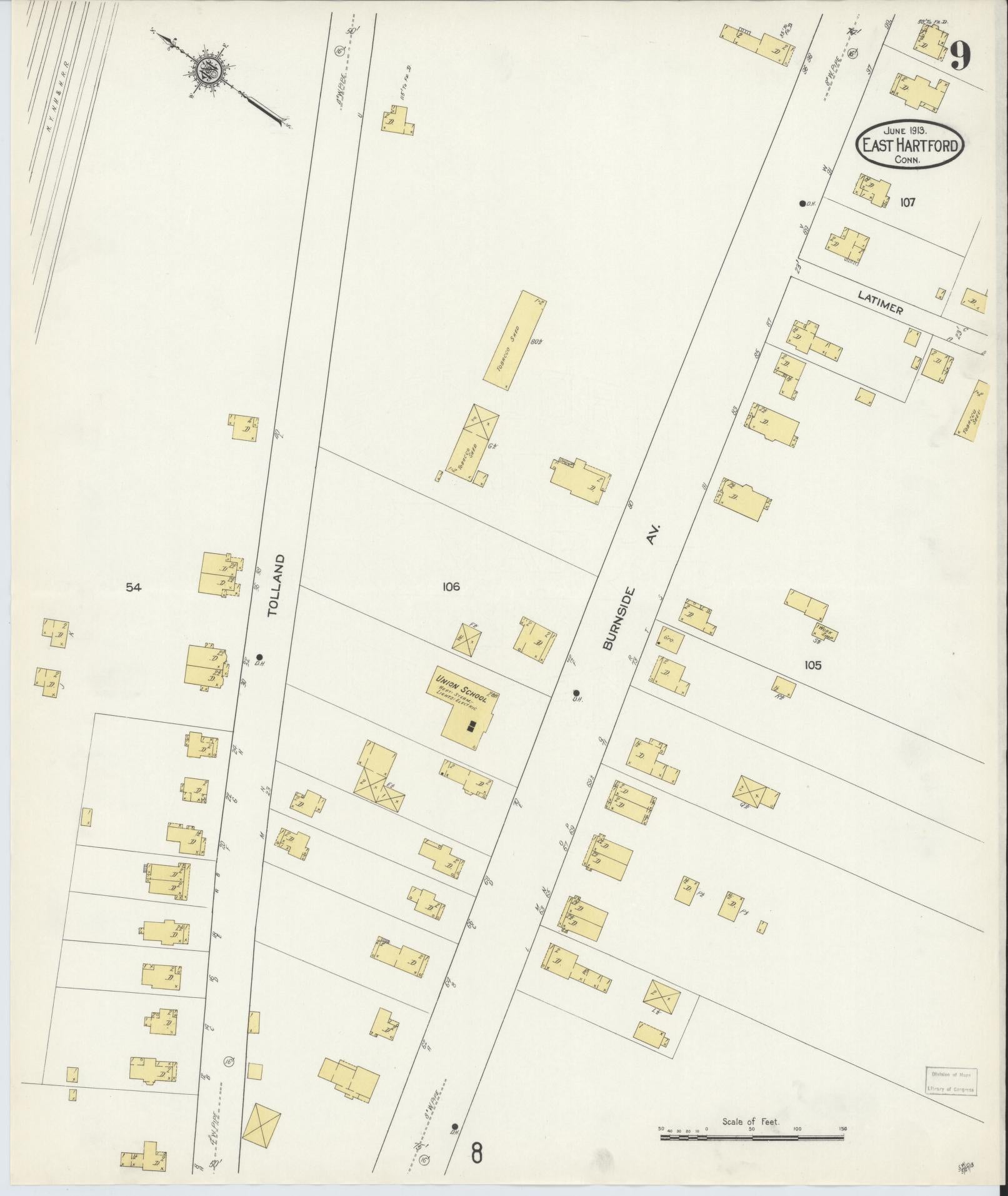 Sanborn Fire Insurance Map from East Hartford, Hartford County, Connecticut (1913), Sheet #0009 - Complete Map Set gallery image, historic Sanborn map, vintage wall art, Connecticut Connecticut