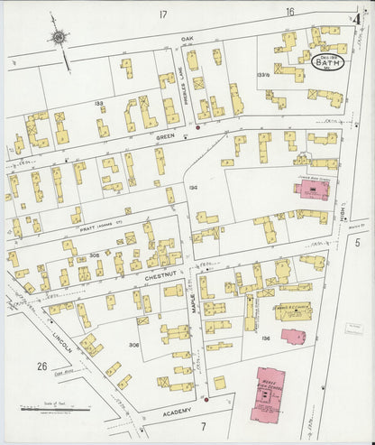 Sanborn Fire Insurance Map from Bath, Sagadahoc County, Maine (1919), Sheet #0004 - Complete Map Set gallery image, historic Sanborn map, vintage wall art, Maine Maine