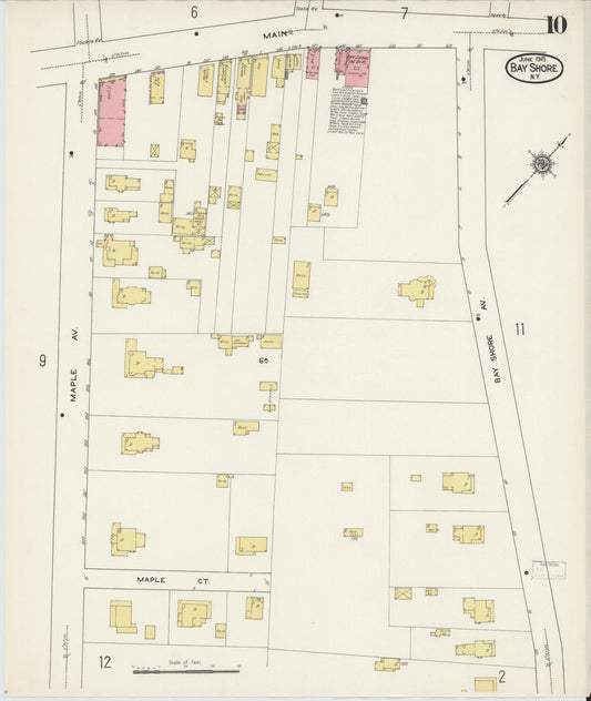 Sanborn Fire Insurance Map from Bay Shore, Suffolk County, New York (1915), Sheet #0010 - Historic Sanborn Fire Insurance Map Print, vintage old map wall art, antique decor, genealogy gift, New York New York map