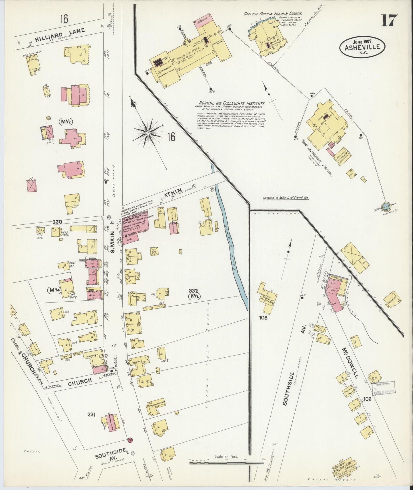 Sanborn Fire Insurance Map from Asheville, Buncombe County, North Carolina (1907), Sheet #0017 - Complete Map Set gallery image, historic Sanborn map, vintage wall art, North Carolina North Carolina