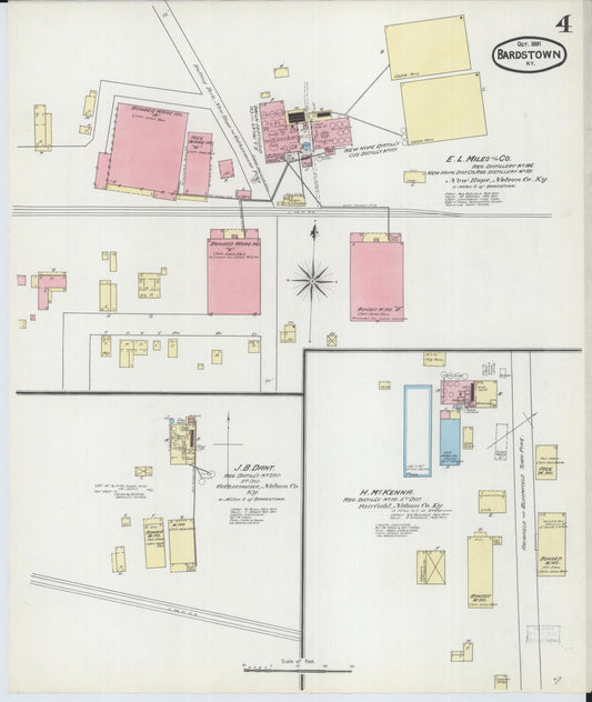 Sanborn Fire Insurance Map from Bardstown, Nelson County, Kentucky (1891), Sheet #0004 - Historic Sanborn Fire Insurance Map Print, vintage old map wall art, antique decor, genealogy gift, Kentucky Kentucky map