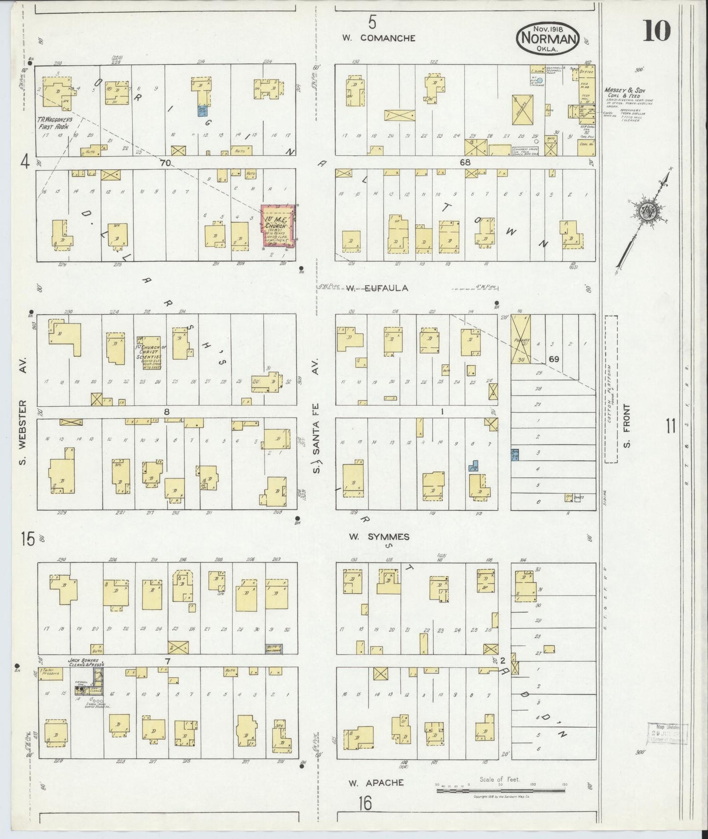 Sanborn Fire Insurance Map from Norman, Cleveland County, Oklahoma (1918), Sheet #0010 - Complete Map Set gallery image, historic Sanborn map, vintage wall art, Oklahoma Oklahoma