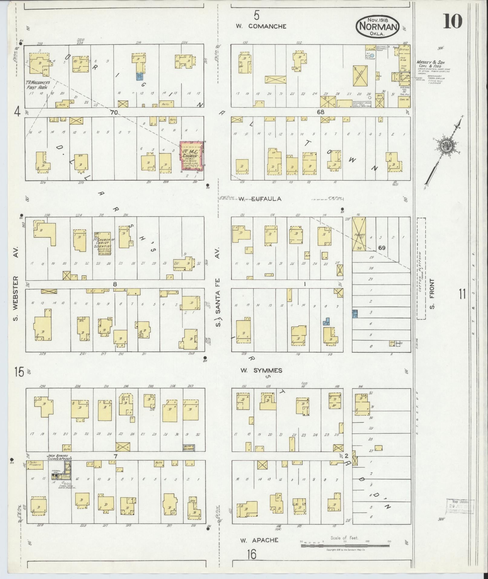 Sanborn Fire Insurance Map from Norman, Cleveland County, Oklahoma (1918), Sheet #0010 - Complete Map Set gallery image, historic Sanborn map, vintage wall art, Oklahoma Oklahoma