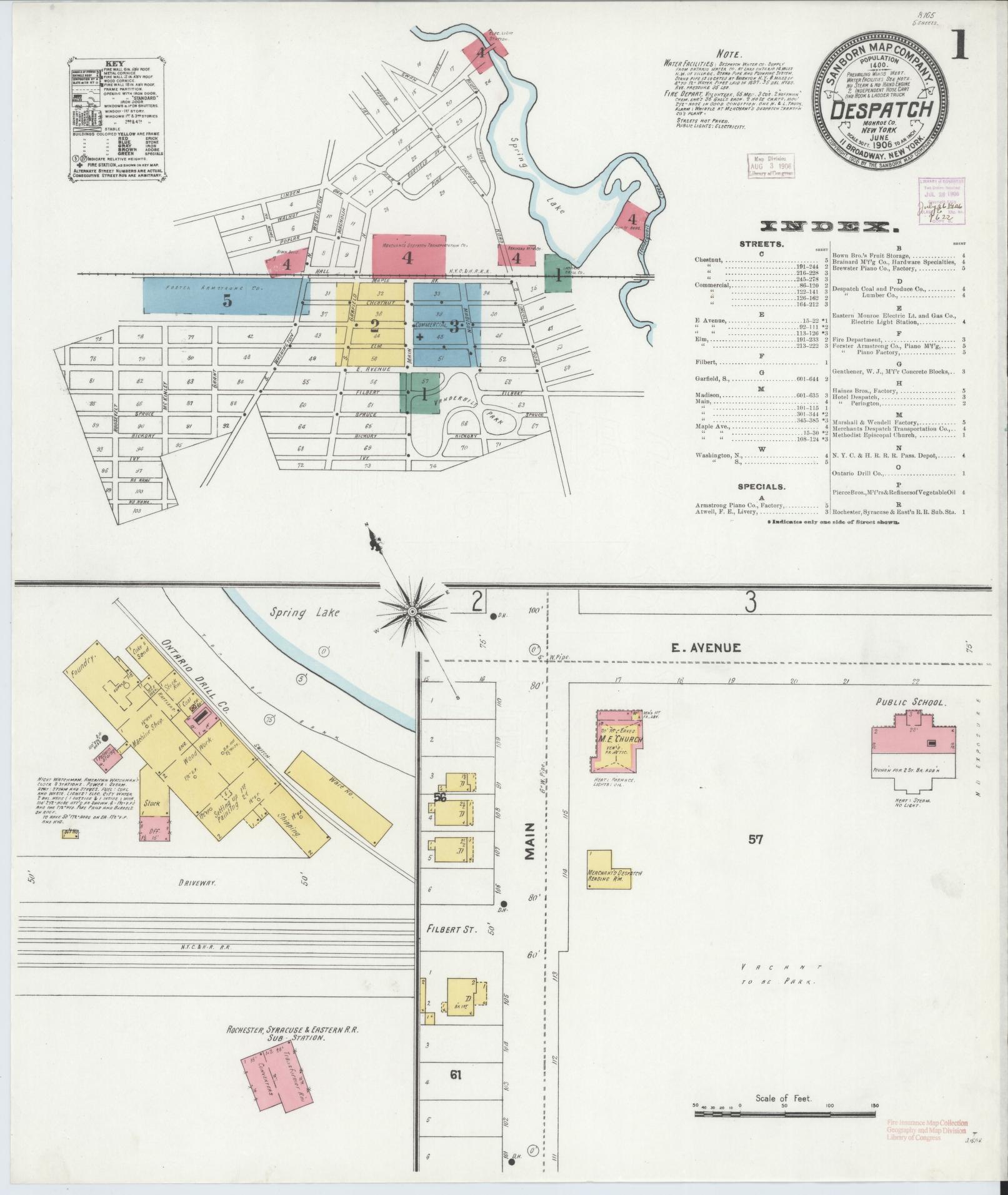 Sanborn Fire Insurance Map from Despatch, Monroe County, New York (1906), Sheet #0001 - Complete Map Set gallery image, historic Sanborn map, vintage wall art, New York New York