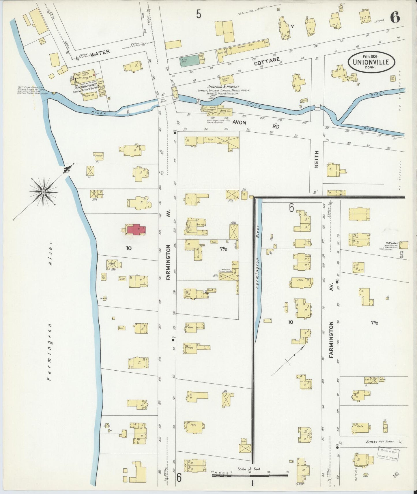 Sanborn Fire Insurance Map from Unionville, Hartford County, Connecticut (1909), Sheet #0006 - Complete Map Set gallery image, historic Sanborn map, vintage wall art, Connecticut Connecticut
