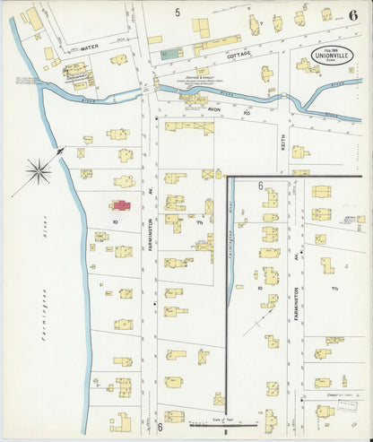 Sanborn Fire Insurance Map from Unionville, Hartford County, Connecticut (1909), Sheet #0006 - Complete Map Set gallery image, historic Sanborn map, vintage wall art, Connecticut Connecticut