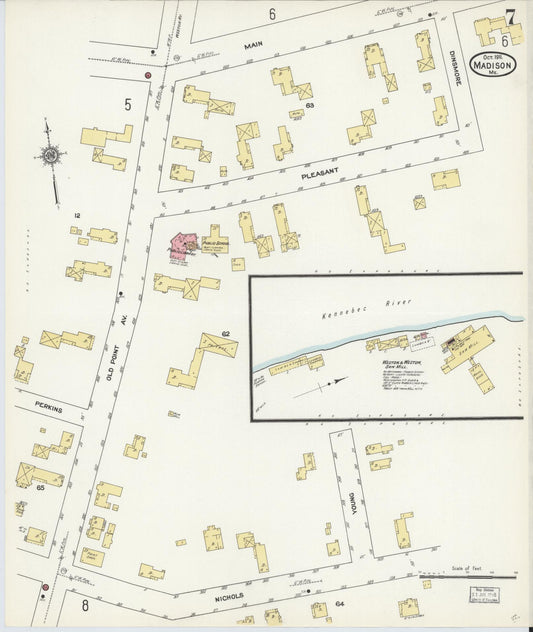 Sanborn Fire Insurance Map from Madison, Somerset County, Maine (1911), Sheet #0007 - Historic Sanborn Fire Insurance Map Print, vintage old map wall art, antique decor, genealogy gift, Maine Maine map