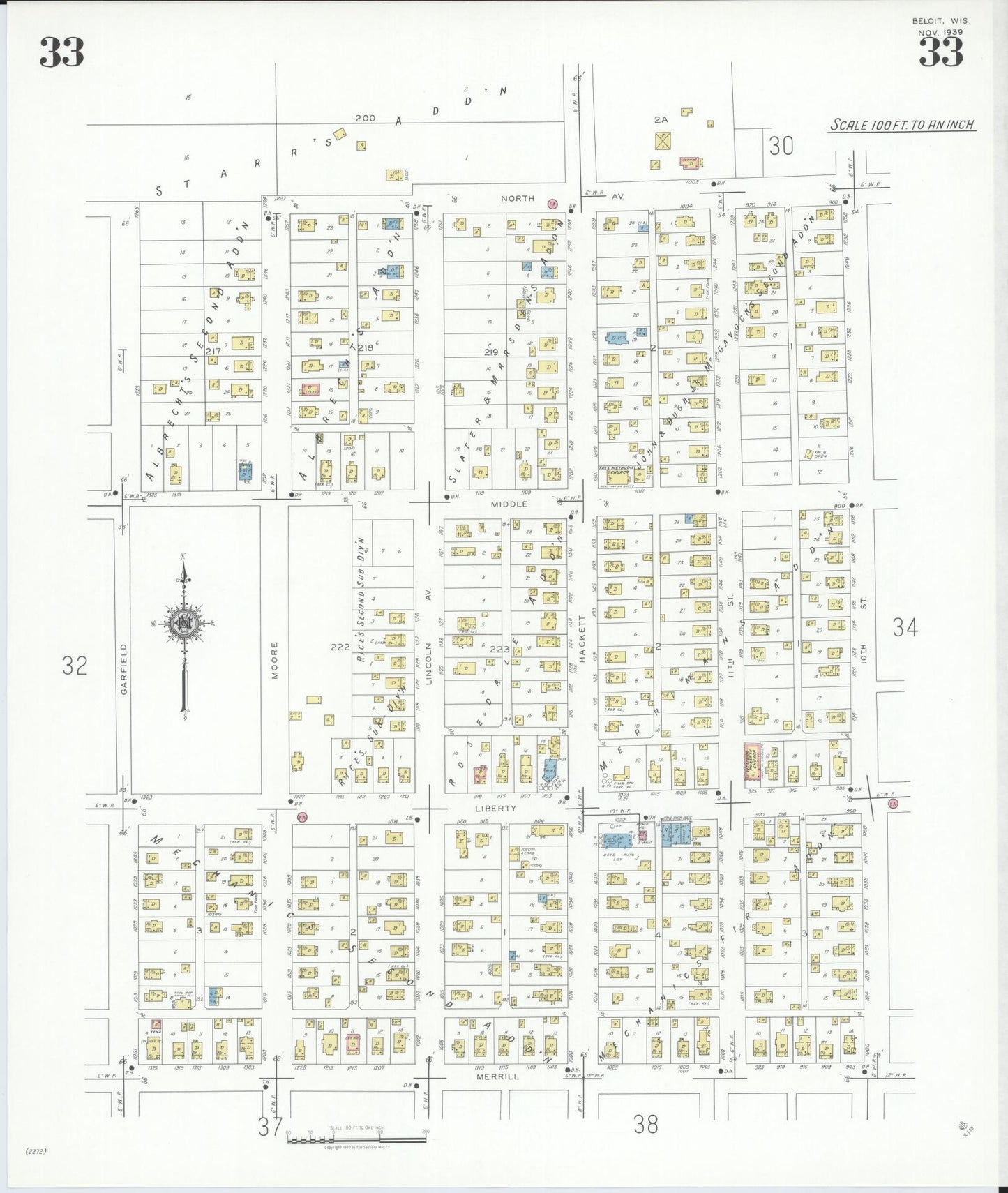 Sanborn Fire Insurance Map from Beloit, Rock County, Wisconsin (1939), Sheet #0033 - Complete Map Set gallery image, historic Sanborn map, vintage wall art, Wisconsin Wisconsin