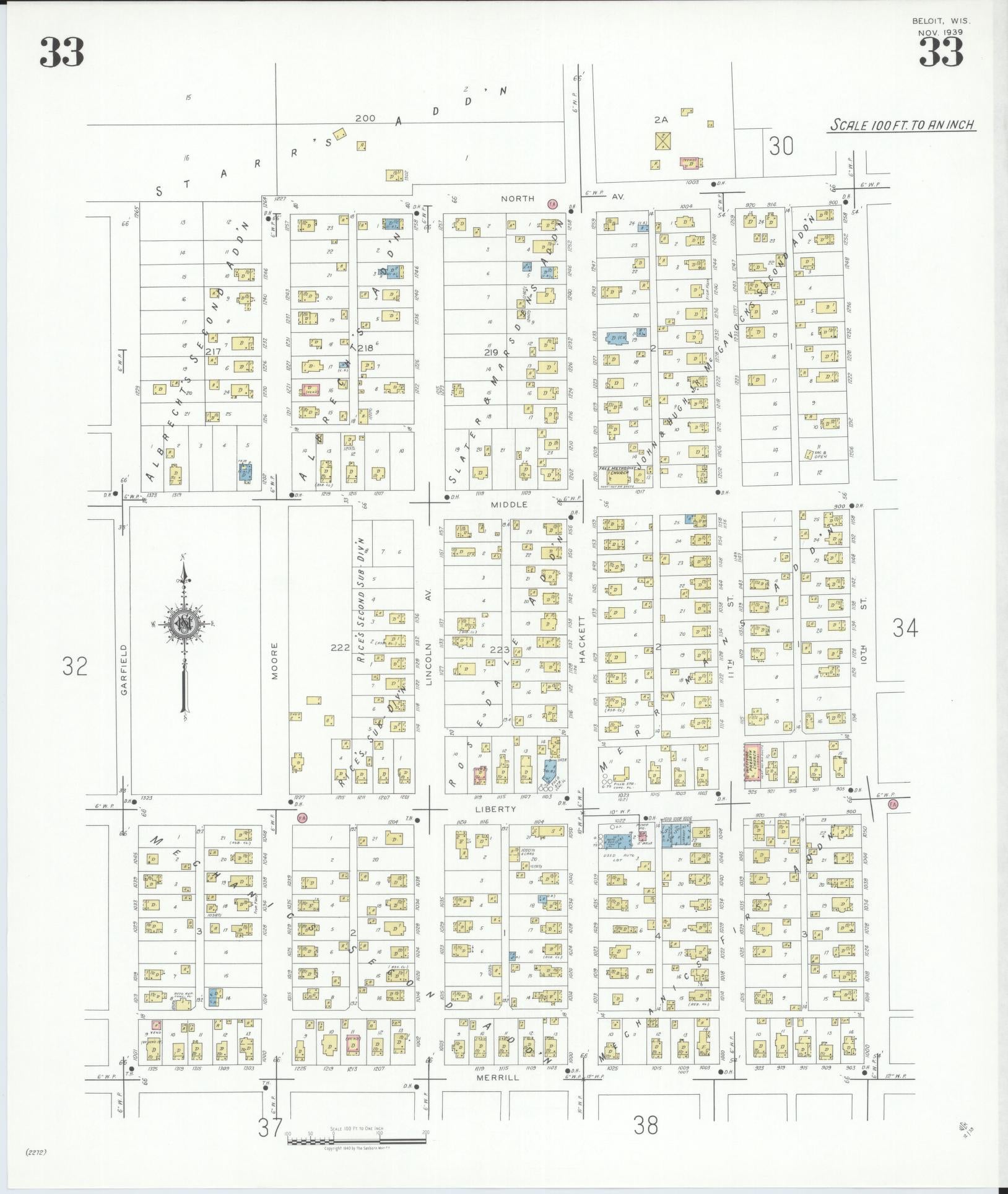 Sanborn Fire Insurance Map from Beloit, Rock County, Wisconsin (1939), Sheet #0033 - Complete Map Set gallery image, historic Sanborn map, vintage wall art, Wisconsin Wisconsin