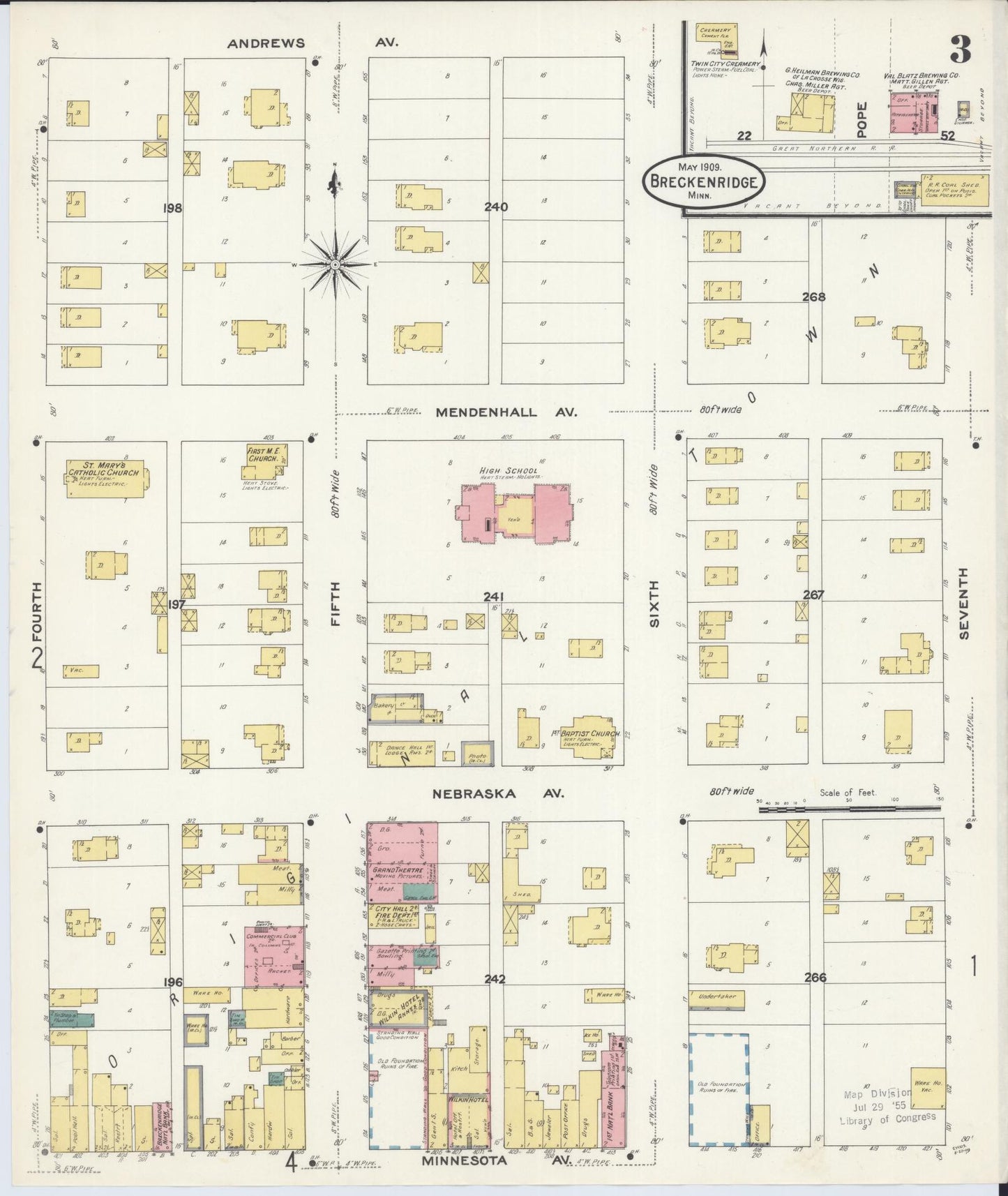 Sanborn Fire Insurance Map from Breckenridge, Wilkin County, Minnesota (1909), Sheet #0003 - Historic Sanborn Fire Insurance Map Print, vintage old map wall art, antique decor, genealogy gift, Minnesota Minnesota map
