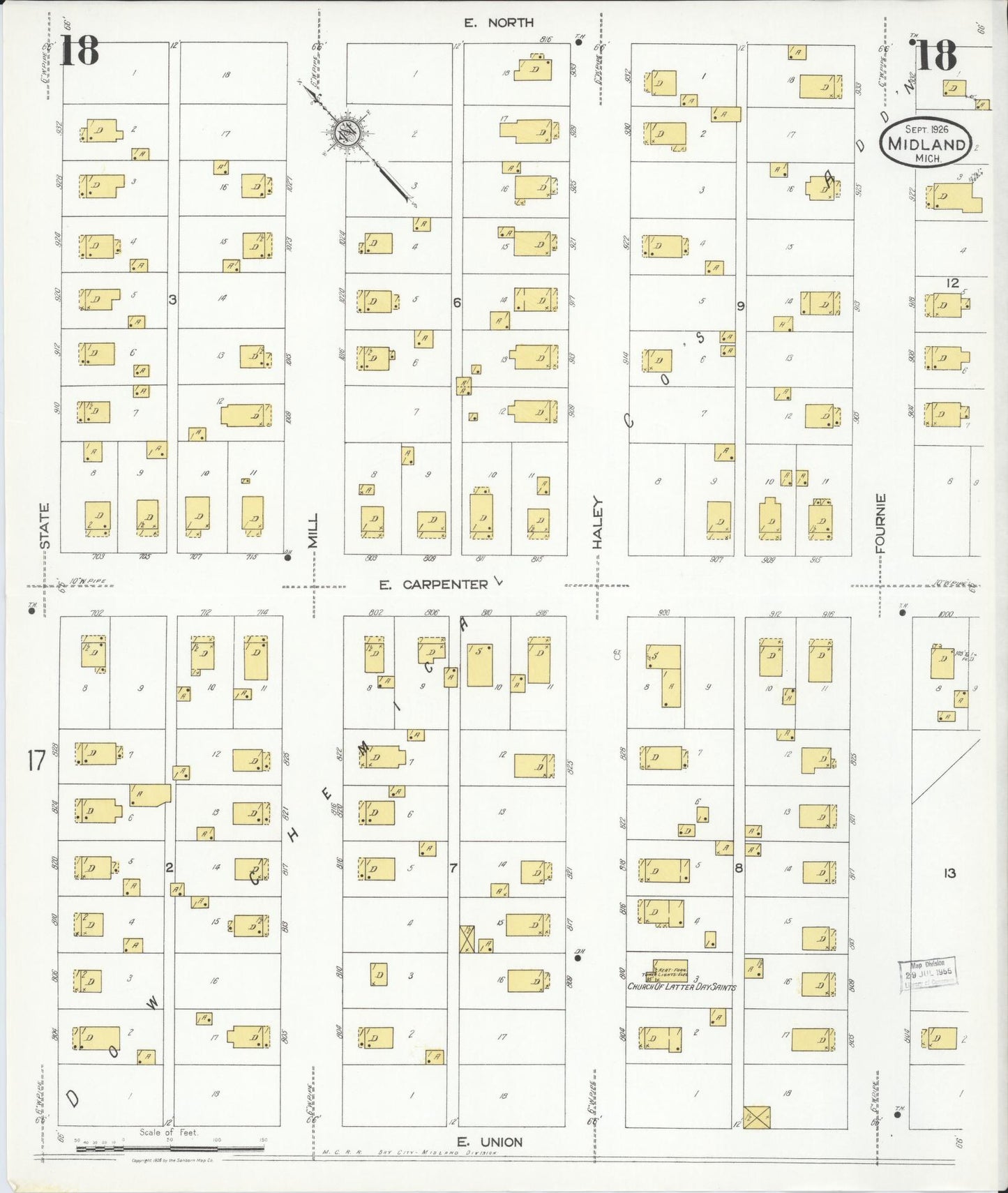 Sanborn Fire Insurance Map from Midland, Midland County, Michigan (1926), Sheet #0018 - Complete Map Set gallery image, historic Sanborn map, vintage wall art, Michigan Michigan