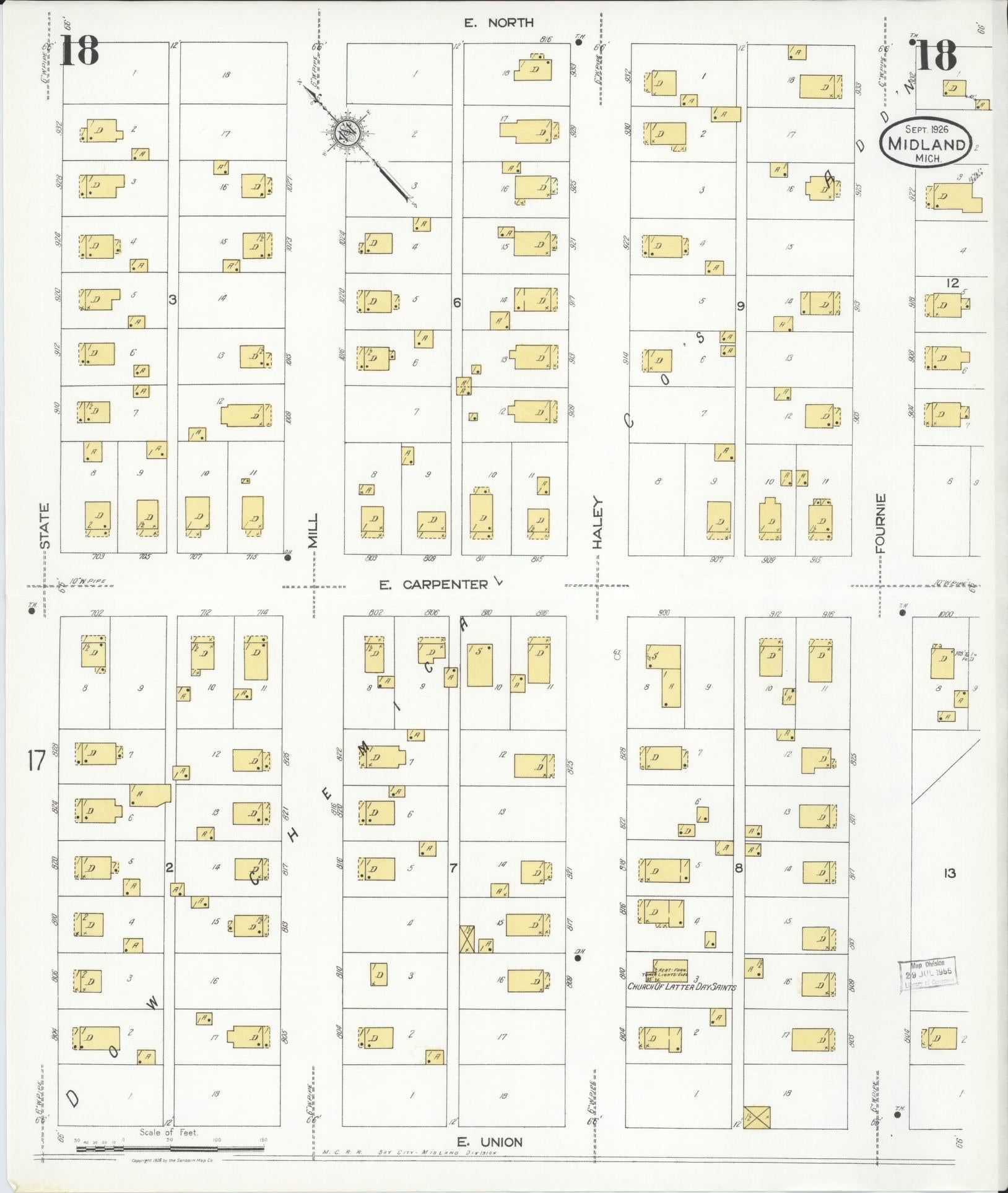 Sanborn Fire Insurance Map from Midland, Midland County, Michigan (1926), Sheet #0018 - Complete Map Set gallery image, historic Sanborn map, vintage wall art, Michigan Michigan