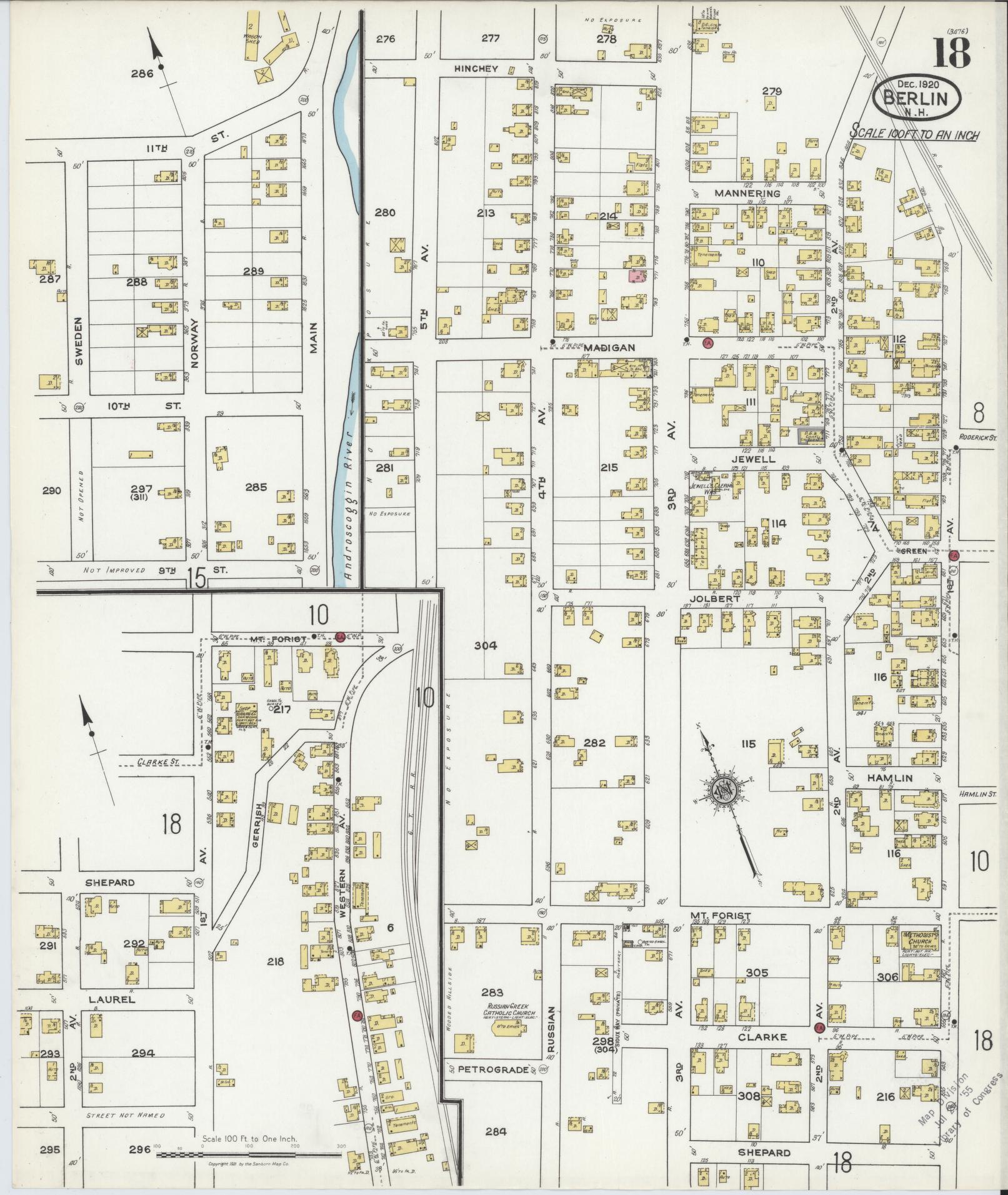 Sanborn Fire Insurance Map from Berlin, Coos County, New Hampshire (1920), Sheet #0018 - Complete Map Set gallery image, historic Sanborn map, vintage wall art, New Hampshire New Hampshire