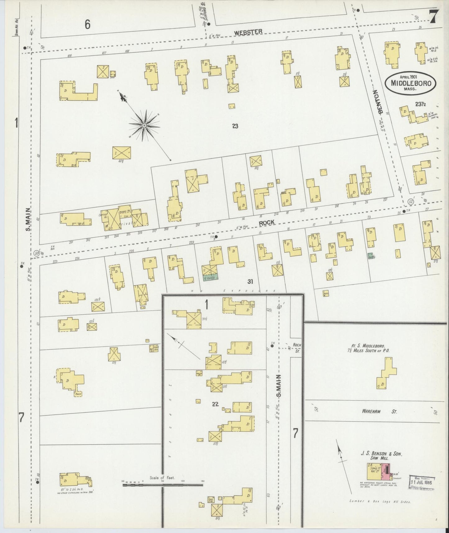 Sanborn Fire Insurance Map from Middleboro, Plymouth County, Massachusetts (1901), Sheet #0007 - Historic Sanborn Fire Insurance Map Print, vintage old map wall art, antique decor, genealogy gift, Massachusetts Massachusetts map