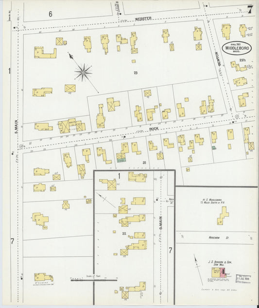 Sanborn Fire Insurance Map from Middleboro, Plymouth County, Massachusetts (1901), Sheet #0007 - Historic Sanborn Fire Insurance Map Print, vintage old map wall art, antique decor, genealogy gift, Massachusetts Massachusetts map