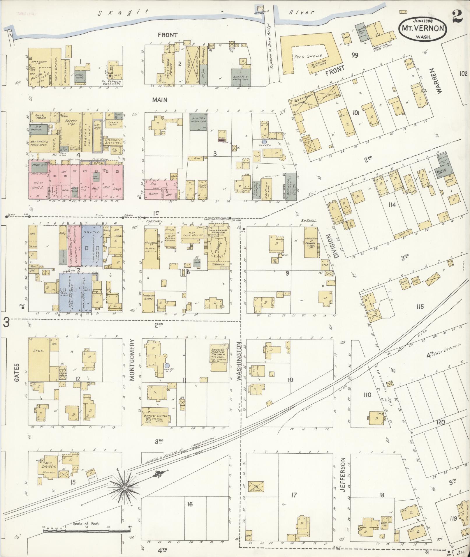 Sanborn Fire Insurance Map from Mount Vernon, Skagit County, Washington (1906), Sheet #0002 - Complete Map Set gallery image, historic Sanborn map, vintage wall art, Washington Washington