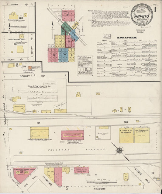 Sanborn Fire Insurance Map from Wapato, Yakima County, Washington (1922), Sheet #0001 - Complete Map Set gallery image, historic Sanborn map, vintage wall art, Washington Washington