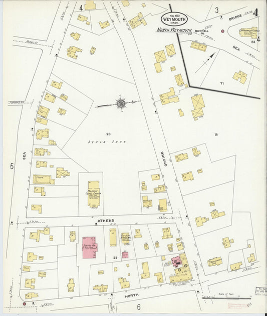 Sanborn Fire Insurance Map from Weymouth, Norfolk County, Massachusetts (1910), Sheet #0004 - Historic Sanborn Fire Insurance Map Print, vintage old map wall art, antique decor, genealogy gift, Massachusetts Massachusetts map