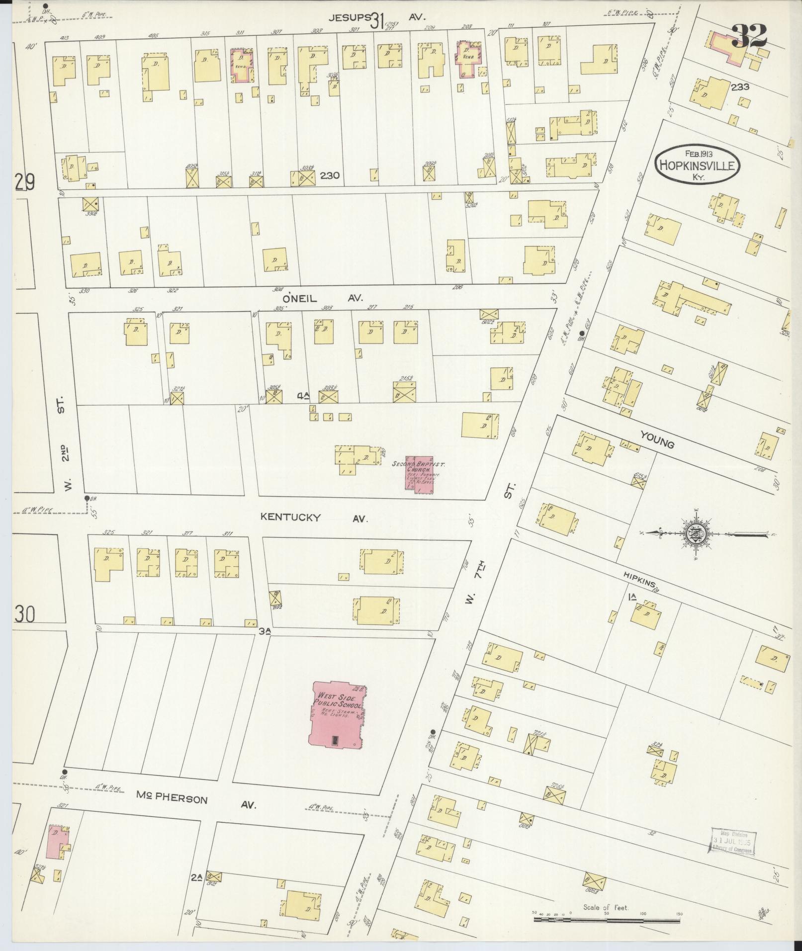 Sanborn Fire Insurance Map from Hopkinsville, Christian County, Kentucky (1913), Sheet #0032 - Complete Map Set gallery image, historic Sanborn map, vintage wall art, Kentucky Kentucky