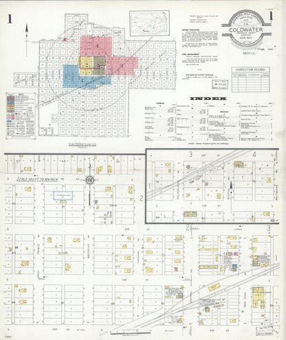 Sanborn Fire Insurance Map from Coldwater, Comanche County, Kansas (1935), Sheet #0001 - Complete Map Set gallery image, historic Sanborn map, vintage wall art, Kansas Kansas
